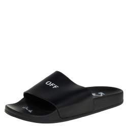 Pre Owned Off-White Black Rubber OFF Slide Sandals Size 38