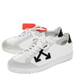 Pre Owned Off-White White/Black Leather And Suede 2.0 Low Top Sneakers Size 38