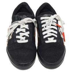 Pre Owned Off-White Black/White Canvas and Suede Vulcanized Striped Low Top Sneakers Size 36
