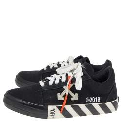 Pre Owned Off-White Black/White Canvas and Suede Vulcanized Striped Low Top Sneakers Size 36