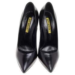 Pre Owned Off-White Black Leather For Walking Pointed Toe Pumps Size 39