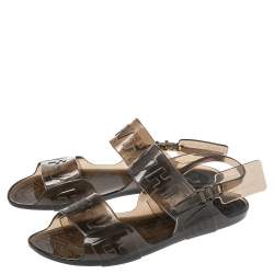 Pre Owned Off-White Transparent Black Jelly Zip Tie Slingback Flat Sandals Size 40