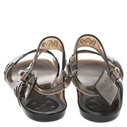 Pre Owned Off-White Transparent Black Jelly Zip Tie Slingback Flat Sandals Size 40