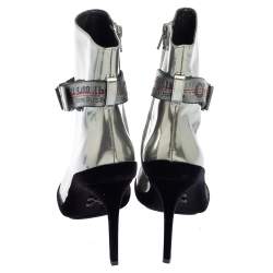 Pre Owned Off White Silver Patent  Pointed Toe Ankle Booties Size 37