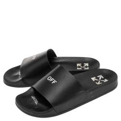 Pre Owned Off-White Black Rubber Off Pool Slide Sandals Size 38