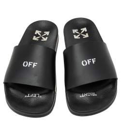 Pre Owned Off-White Black Rubber Off Pool Slide Sandals Size 38