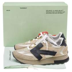 Off-White Beige/Black Fabric And Suede Arrow Running Low Top Sneakers Size 37