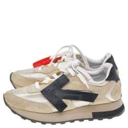 Off-White Beige/Black Fabric And Suede Arrow Running Low Top Sneakers Size 37