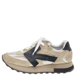 Off-White Beige/Black Fabric And Suede Arrow Running Low Top Sneakers Size 37