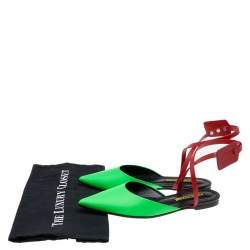 Off-White Green/Red Leather Pointed Toe Slingback Flat Sandals Size 38