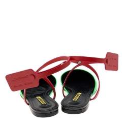 Off-White Green/Red Leather Pointed Toe Slingback Flat Sandals Size 38
