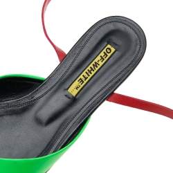Off-White Green/Red Leather Pointed Toe Slingback Flat Sandals Size 38