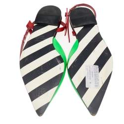 Off-White Green/Red Leather Pointed Toe Slingback Flat Sandals Size 38