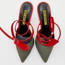 Off-White Green/Red Denim and Leather Zip Tie Ankle Strap Sandals Size 36