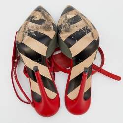 Off-White Green/Red Denim and Leather Zip Tie Ankle Strap Sandals Size 36