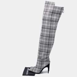 Pre Owned Off-White Black/White Knit Fabric Over the Knee Boots Size 39