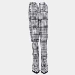 Pre Owned Off-White Black/White Knit Fabric Over the Knee Boots Size 39