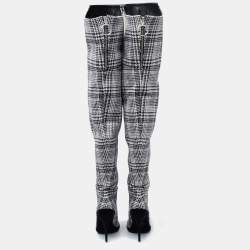 Pre Owned Off-White Black/White Knit Fabric Over the Knee Boots Size 39
