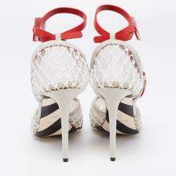 Pre Owned Off-White Tri-Color Mesh, Leather and Suede Zip-Tie D'orsay Pumps Size 39