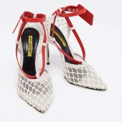 Pre Owned Off-White Tri-Color Mesh, Leather and Suede Zip-Tie D'orsay Pumps Size 39