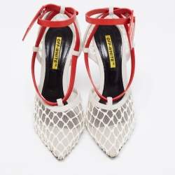 Pre Owned Off-White Tri-Color Mesh, Leather and Suede Zip-Tie D'orsay Pumps Size 39