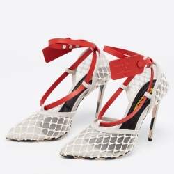 Pre Owned Off-White Tri-Color Mesh, Leather and Suede Zip-Tie D'orsay Pumps Size 39