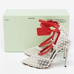 Pre Owned Off-White Tri-Color Mesh, Leather and Suede Zip-Tie D'orsay Pumps Size 39