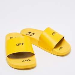 Off-White Yellow Leather Logo Slide Sandals Size 37