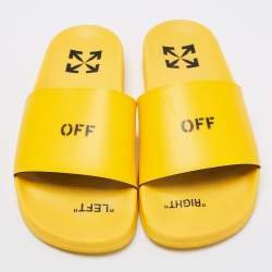 Off-White Yellow Leather Logo Slide Sandals Size 37