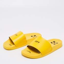 Off-White Yellow Leather Logo Slide Sandals Size 37