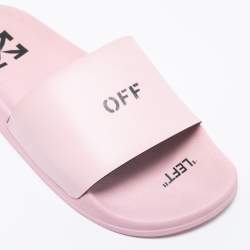 Pre Owned Off-White Pink Leather Logo Slide Sandals Size 37