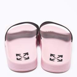 Pre Owned Off-White Pink Leather Logo Slide Sandals Size 37
