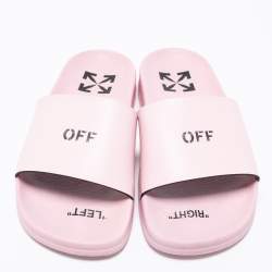 Pre Owned Off-White Pink Leather Logo Slide Sandals Size 37