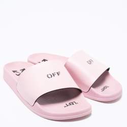 Pre Owned Off-White Pink Leather Logo Slide Sandals Size 37