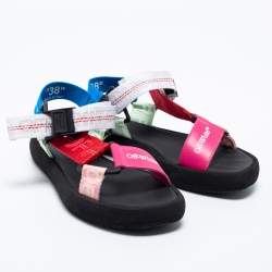 Off-White Multicolor Leather and Canvas Velcro Trek Flat Sandals Size 38