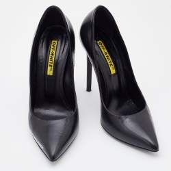 Pre Owned Off-White Black Leather For Walking Pointed Toe Pumps Size 38