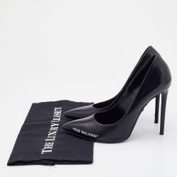 Pre Owned Off-White Black Leather For Walking Pointed Toe Pumps Size 38