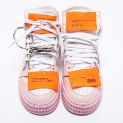 Pre Owned Off-White Pink/White Canvas and Leather Off Court Sneakers Size 36