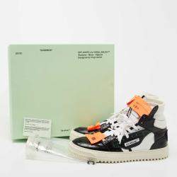 Pre Owned  Off-White White/Black Leather And Canvas Off Court 3.0 High Top Sneakers Size 40