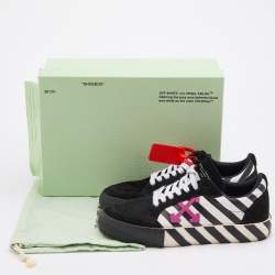 Off-White Black/White Canvas and Suede Vulcanized Striped Low Top Sneakers Size 38