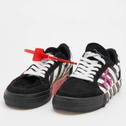 Off-White Black/White Canvas and Suede Vulcanized Striped Low Top Sneakers Size 38
