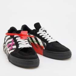 Off-White Black/White Canvas and Suede Vulcanized Striped Low Top Sneakers Size 38
