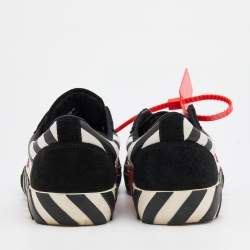 Off-White Black/White Canvas and Suede Vulcanized Striped Low Top Sneakers Size 38