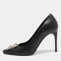 Pre Owned Off White Black Leather Arrow Embellished Pumps Size 41