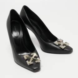 Pre Owned Off White Black Leather Arrow Embellished Pumps Size 41