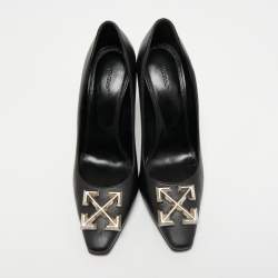 Pre Owned Off White Black Leather Arrow Embellished Pumps Size 41