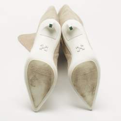 مملوكة مسبقًا Off-White Beige Canvas For Walking Knee High Boots Size 38