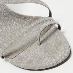 Off-White Metallic Grey Glitter Allen Ankle Strap Sandals Size 40