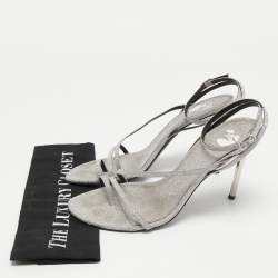 Off-White Metallic Grey Glitter Allen Ankle Strap Sandals Size 40