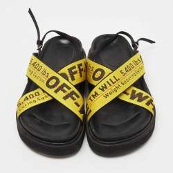 Off-White Yellow Canvas Virgil Abloh Belt Slingback Sandals Size 39 